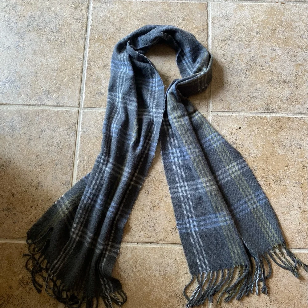 Cejon - Plaid Gray/Blue/Green Men's Long Scarf with Long Fringes, 56”L x 12” W